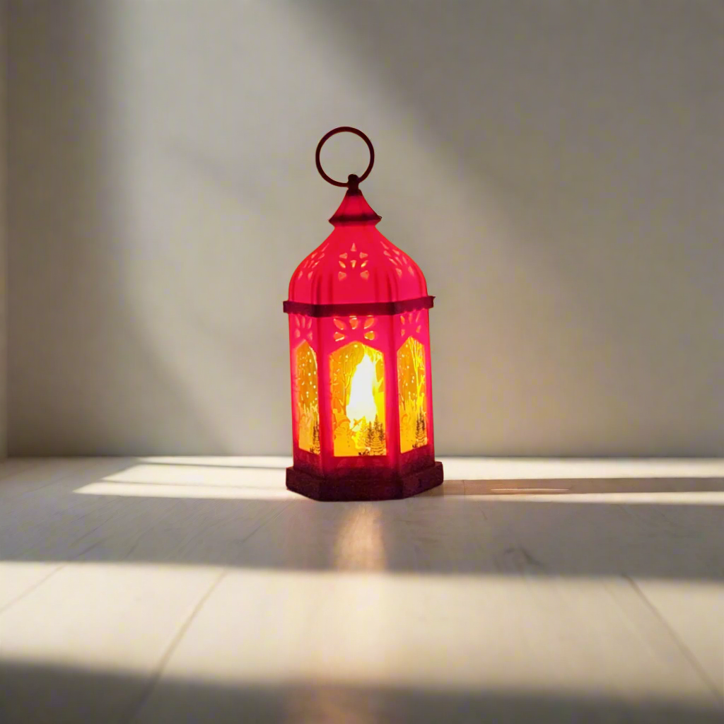 Red LED Lantern with Winter Scene and Snowflakes