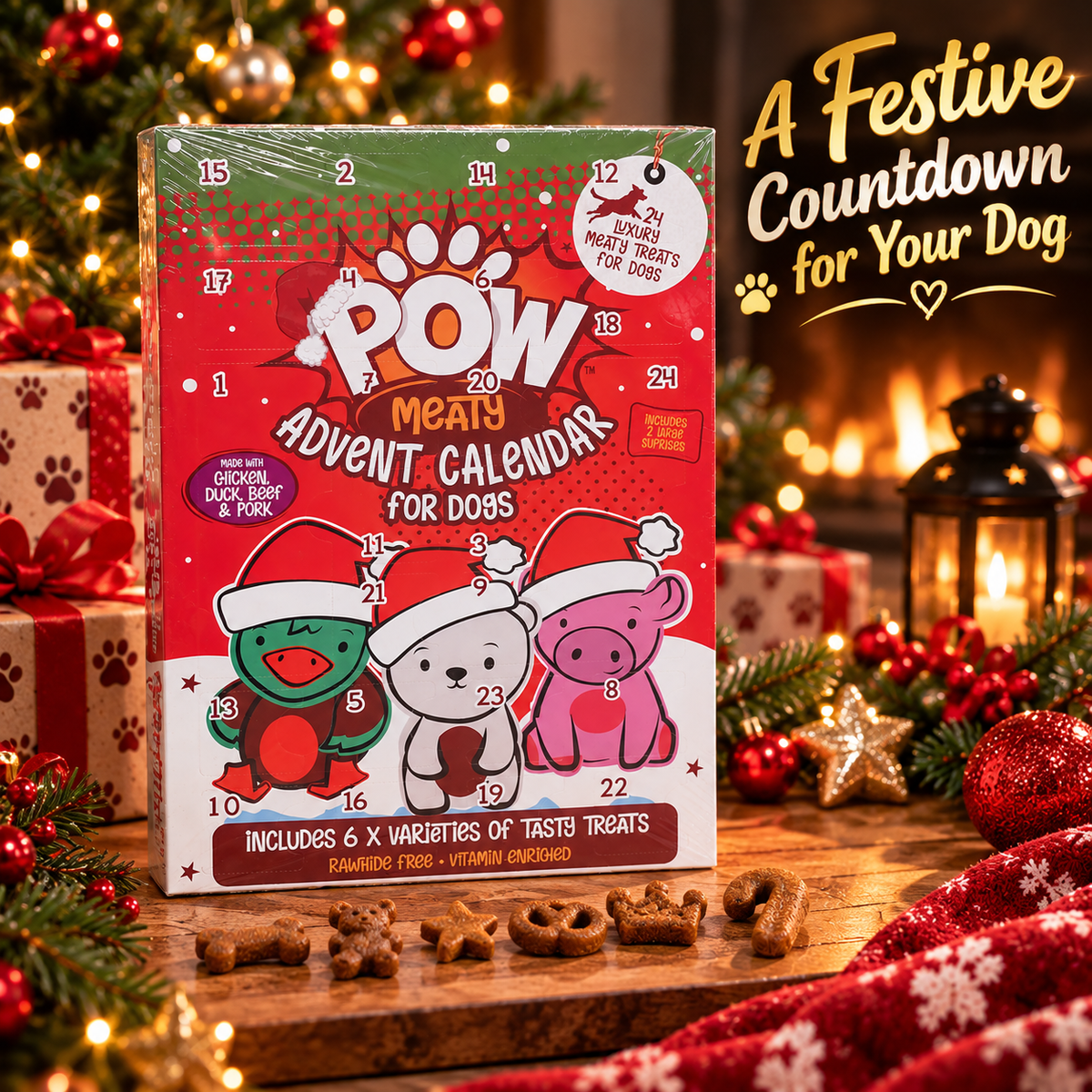 POW Meaty Advent Calendar for Dogs 24 Christmas Treats 126g