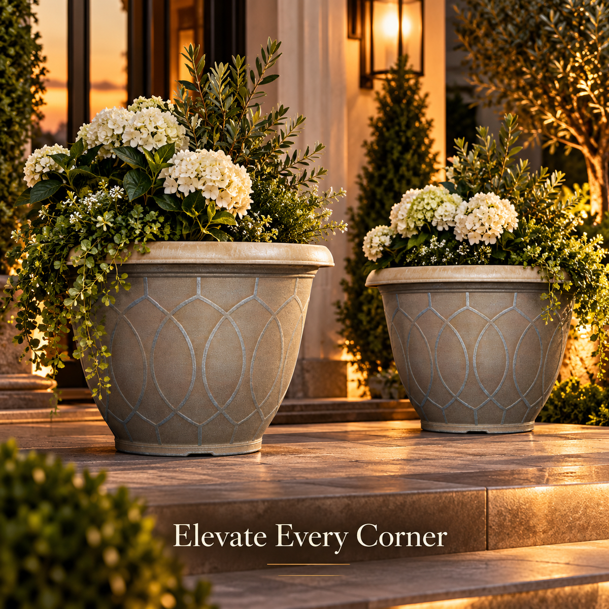 Monaco Planter 13 Inch Grey Blue 10.2L Garden Plant Pot with 8 Drainage Holes | Pack of 2