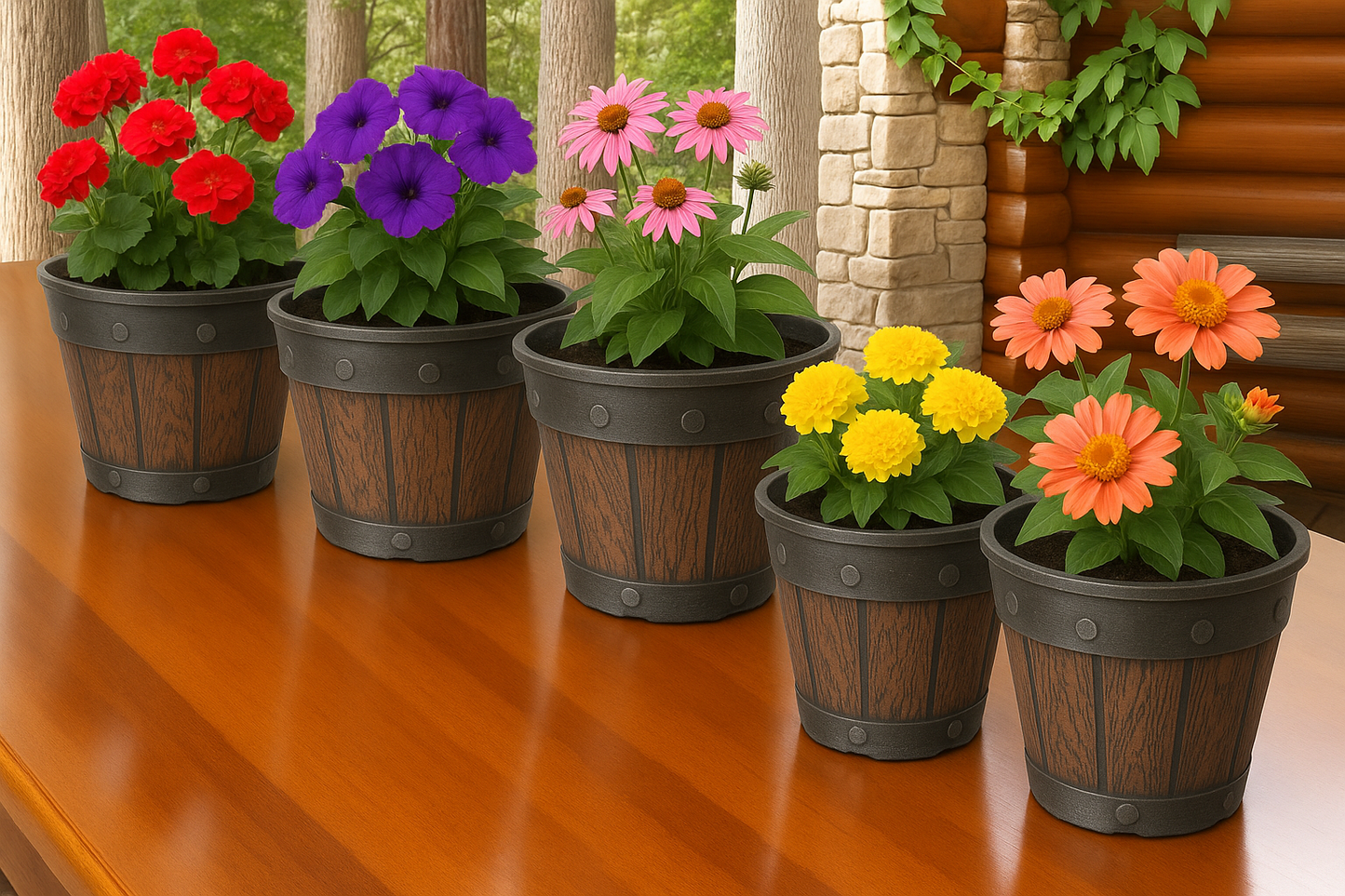 Rustic Barrel-Style Cask Planter – 20cm Round Chestnut Brown | Pack of 5 or 10