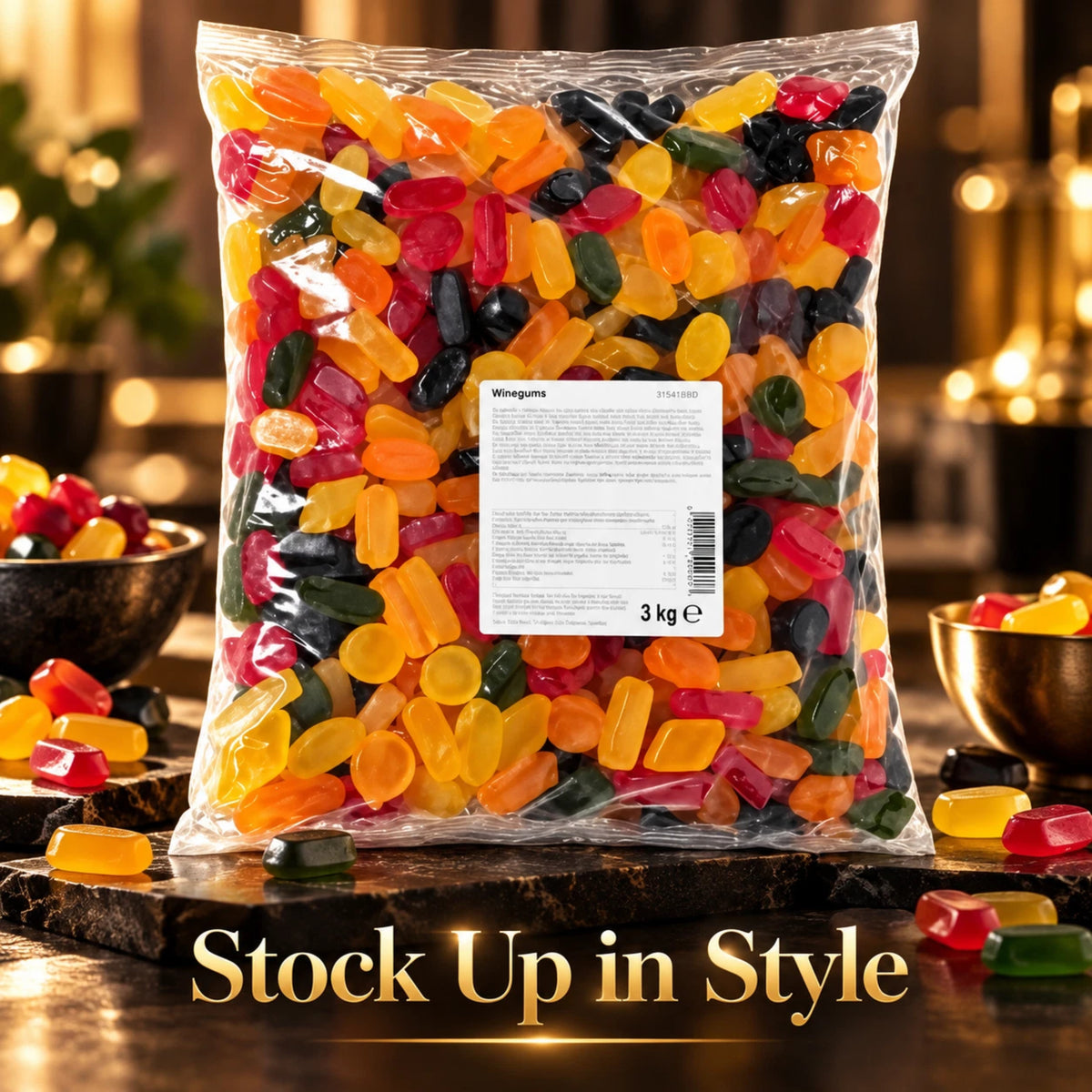 Assorted Wine Gums 3kg Bulk Bag Chewy Jelly Sweets Pick & Mix