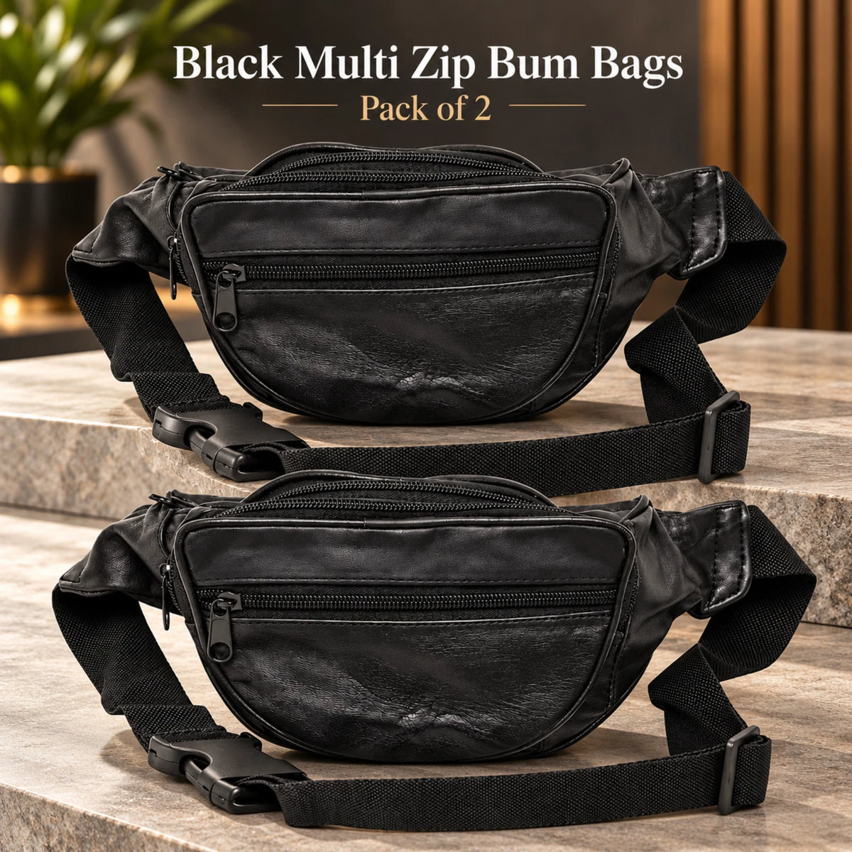 Black Waist Bum Bag Multi Pocket Travel Belt Pouch Adjustable Strap