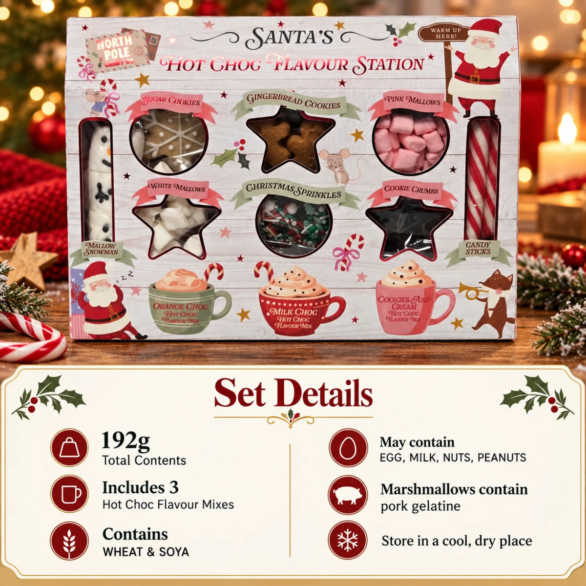Santa’s Hot Choc Flavour Station Gift Set 192g | Drinks & Sweet Toppings