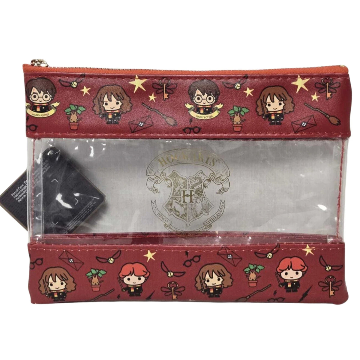 Clear Cosmetic Bag Red Printed Trim Zip Makeup Travel Pouch 23 x 17cm