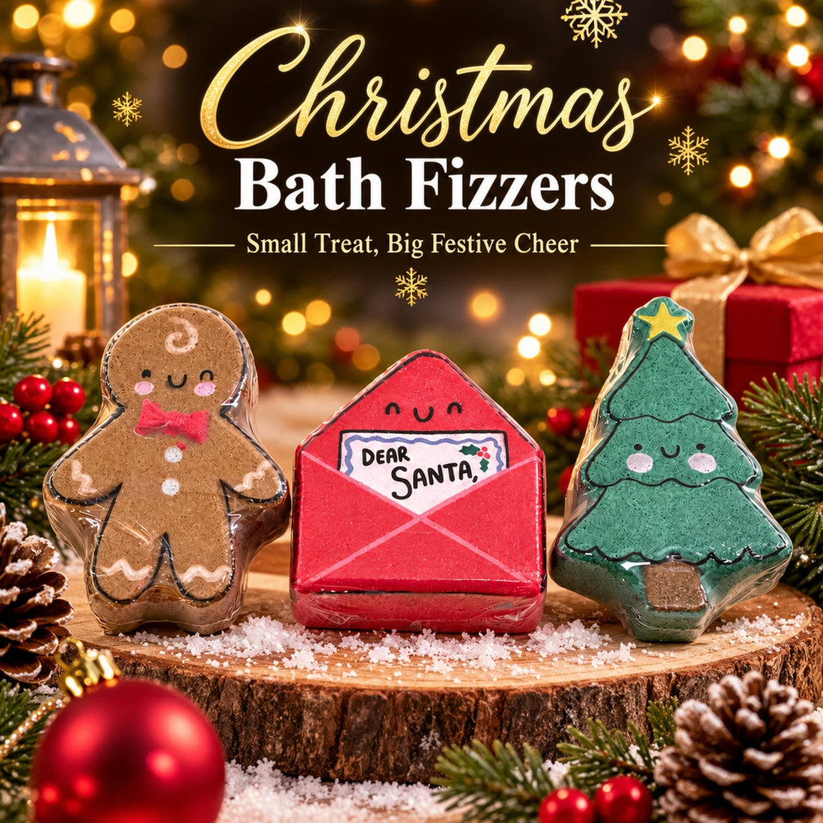 Christmas Bath Bomb Gift Set 3 × 150g | Gingerbread Tree & Santa Letter