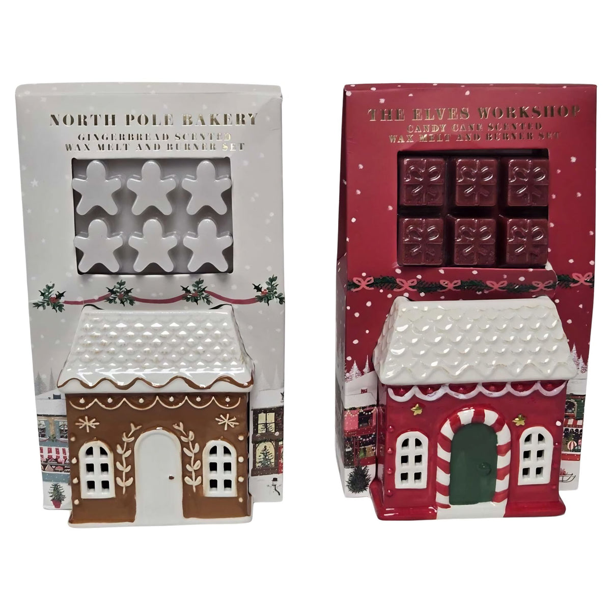 Christmas Wax Melt Burner Set Ceramic House Scented Melts Gift Set Gingerbread Candy Cane