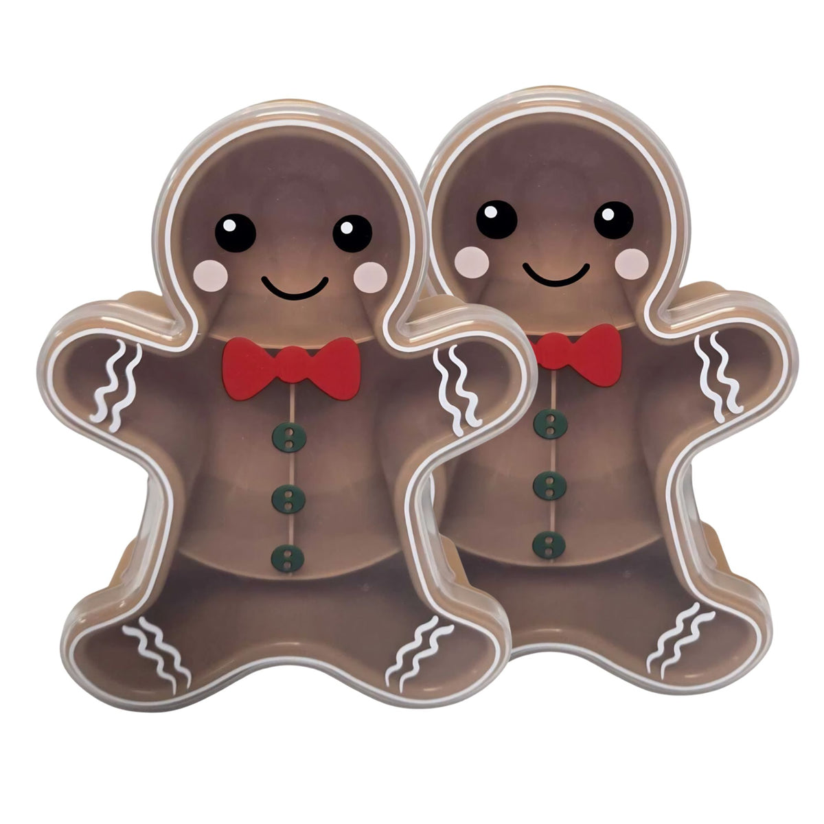 Christmas Gingerbread Man Serving Tray with Clear Lid Divided Snack Dish Festive Sweet Storage Tray
