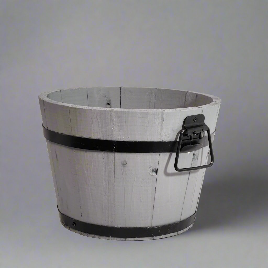 Wooden Round Flower & Plant Pot - Rustic, Weathered, Lightweight | Divas World