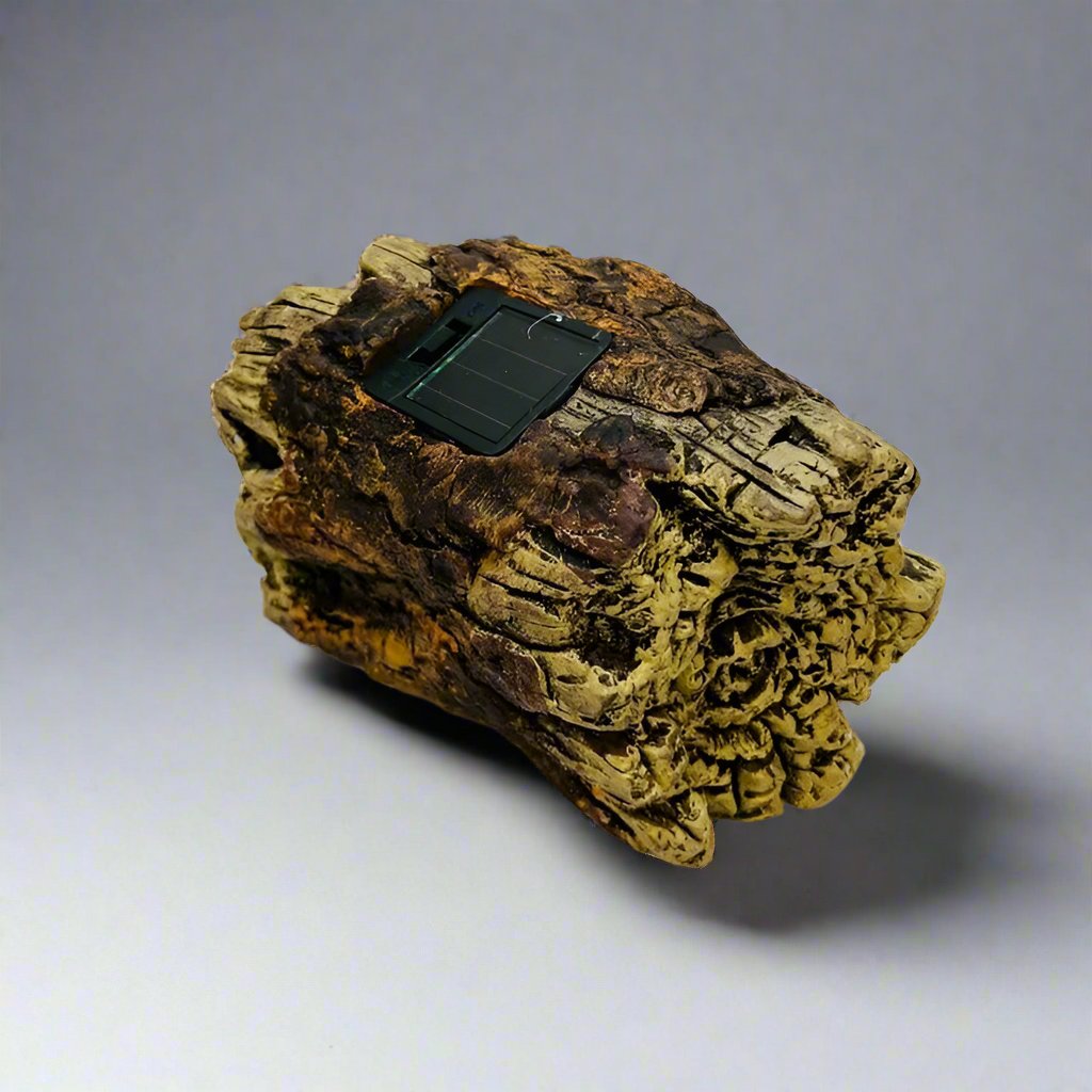 Solar-Powered Tree Trunk with Birdhouse and LED Light