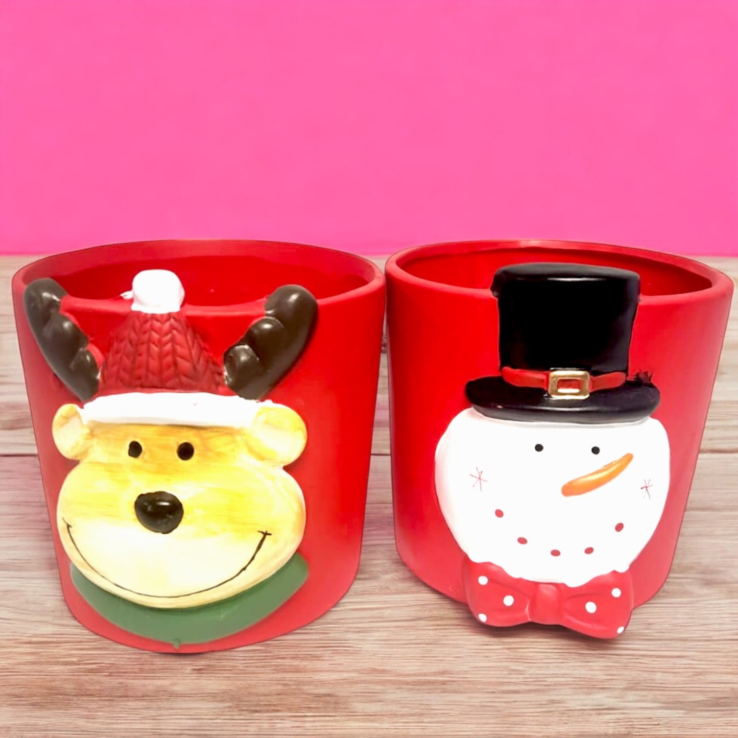 Divas World Christmas Snowman and Reindeer Planter Pots - Festive Home Decor