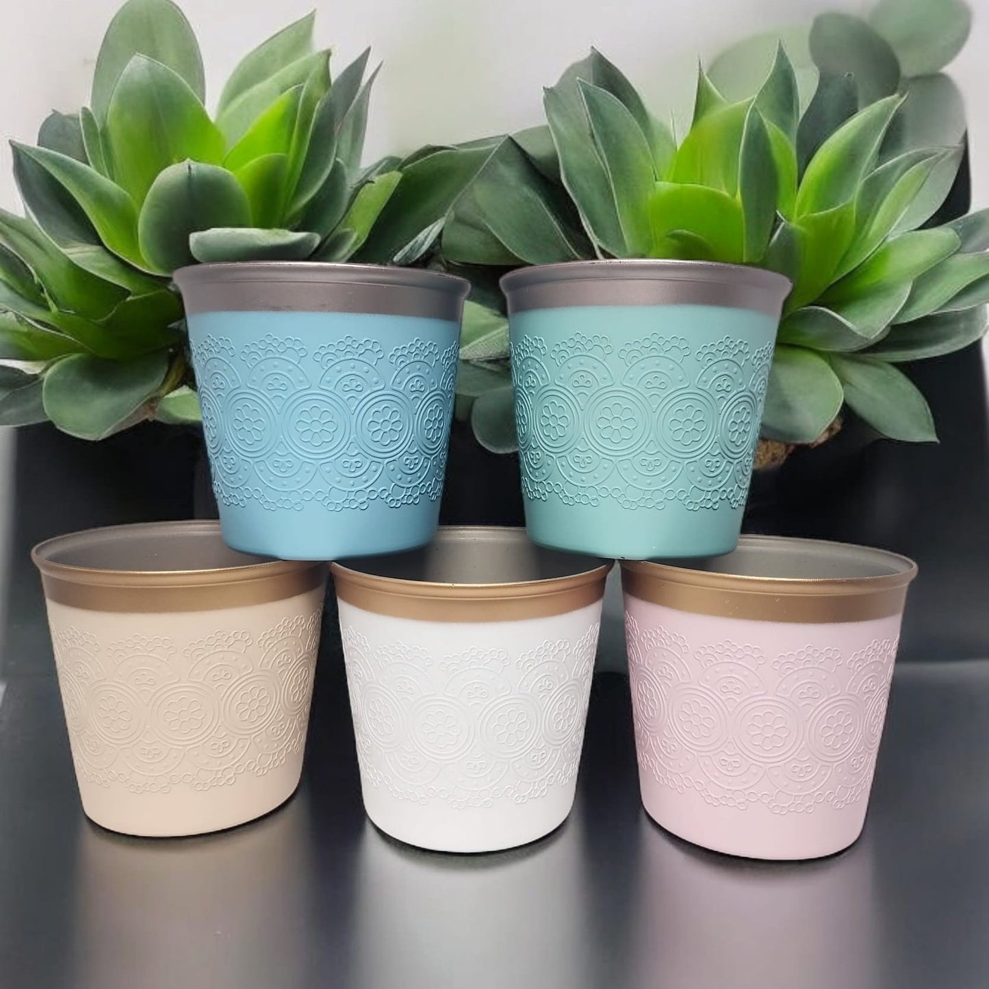 Divas World Embossed Planter Pots - Set of 5