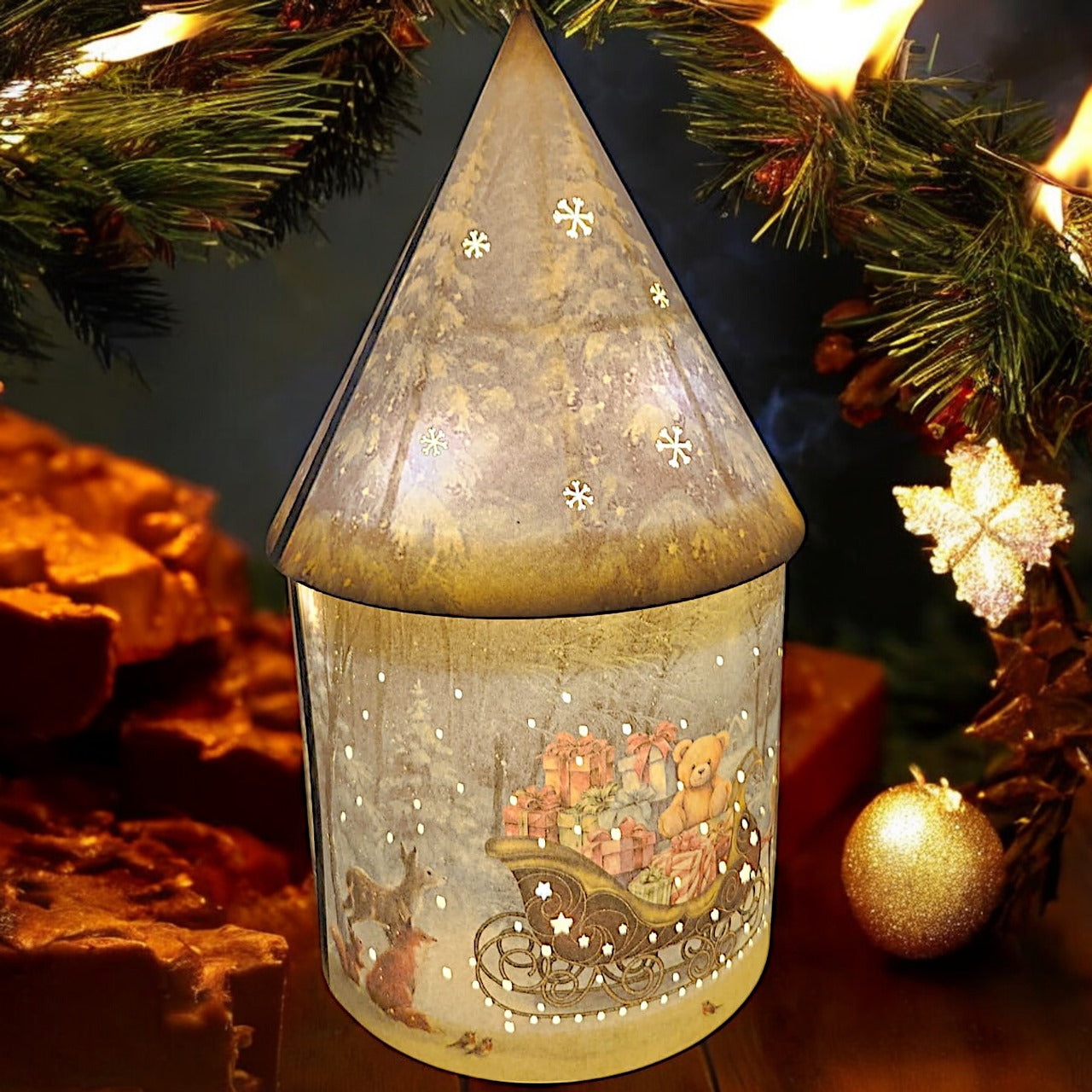 Solar Christmas Light Up Cone House LED Ornament 27cm Festive Lamp