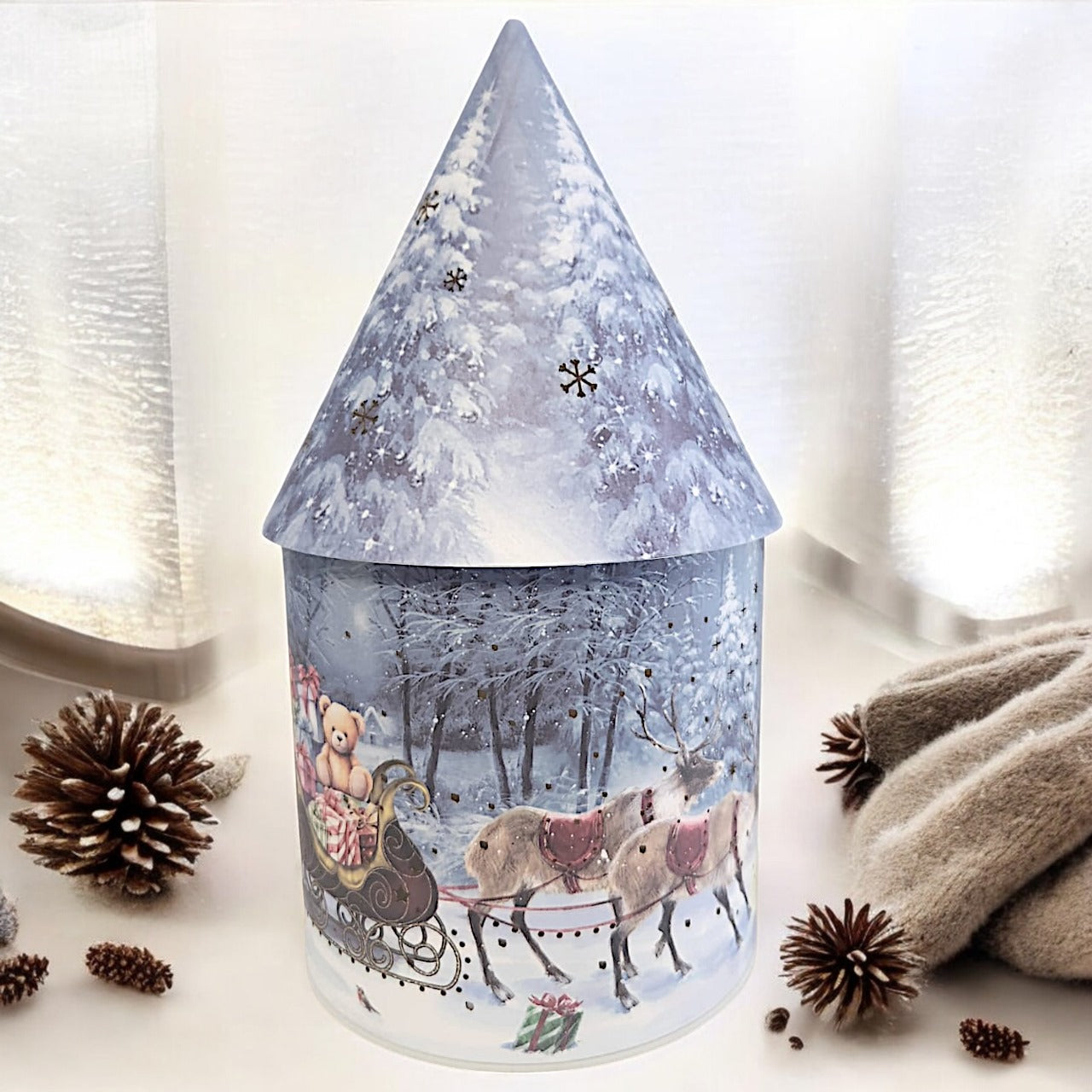 Solar Christmas Light Up Cone House LED Ornament 27cm Festive Lamp