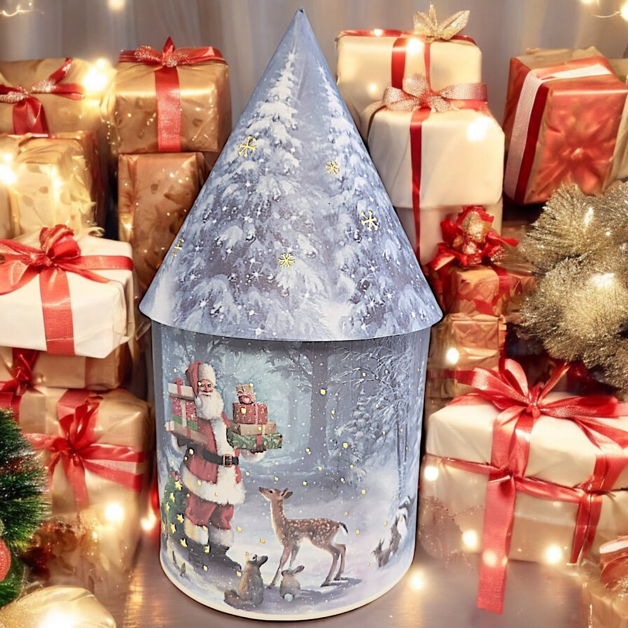 Solar Christmas Light Up Cone House LED Ornament 27cm Festive Lamp