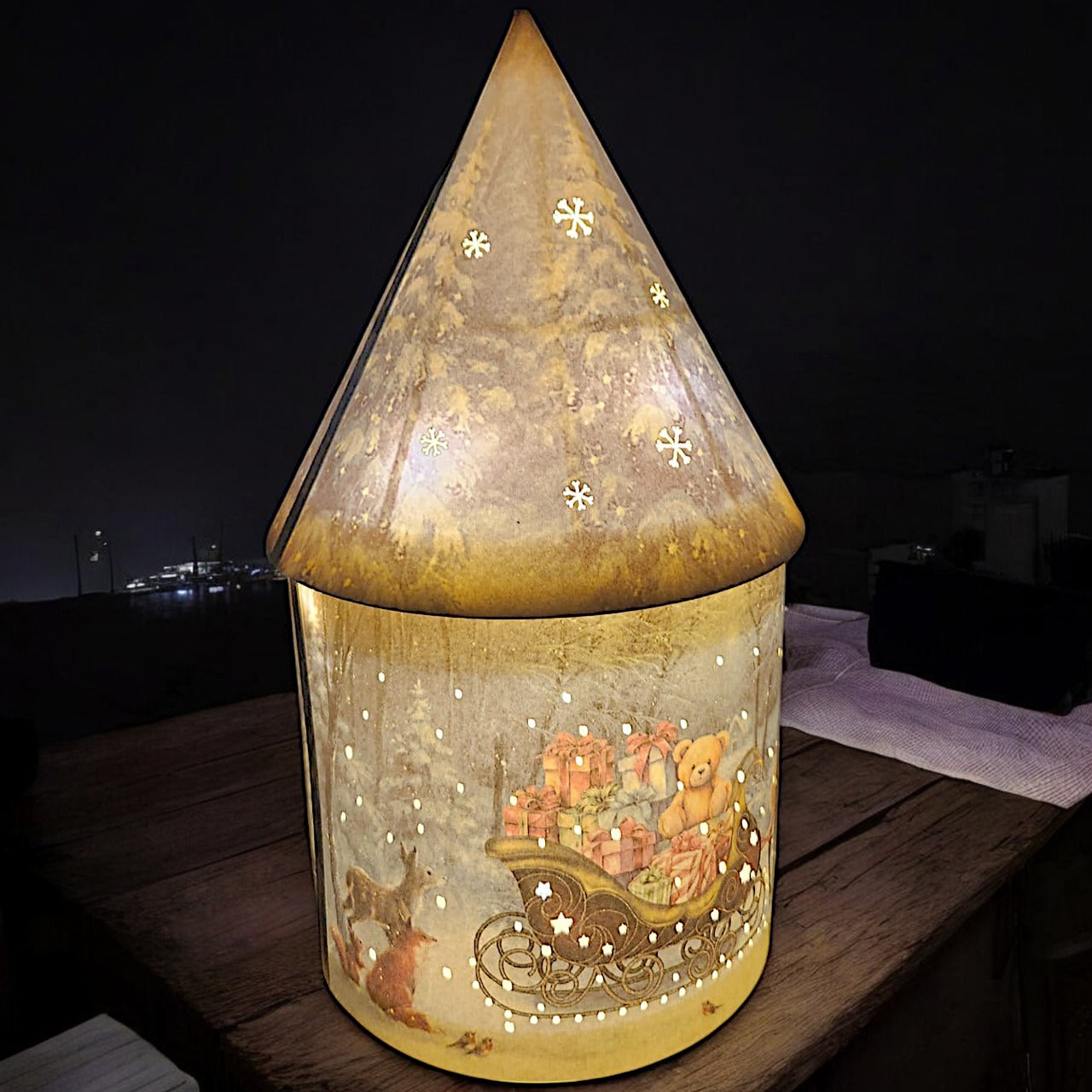 Solar Christmas Light Up Cone House LED Ornament 27cm Festive Lamp