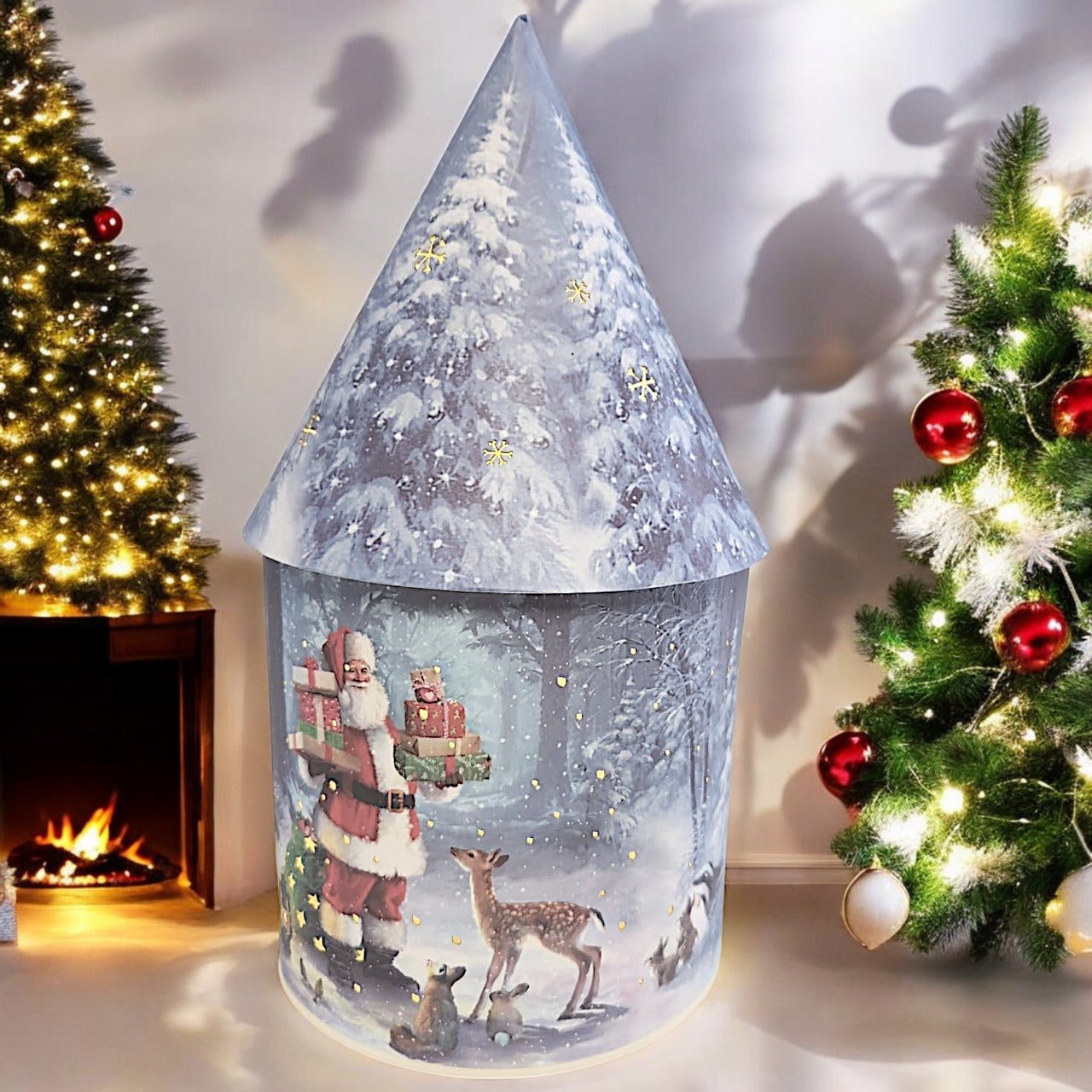 Solar Christmas Light Up Cone House LED Ornament 27cm Festive Lamp