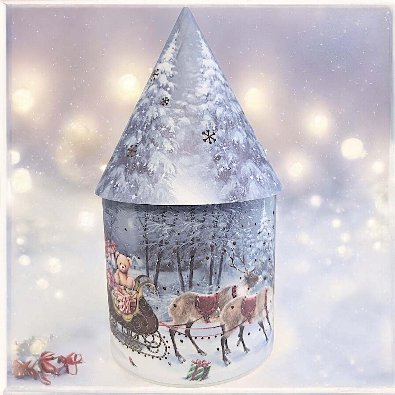 Solar Christmas Light Up Cone House LED Ornament 27cm Festive Lamp
