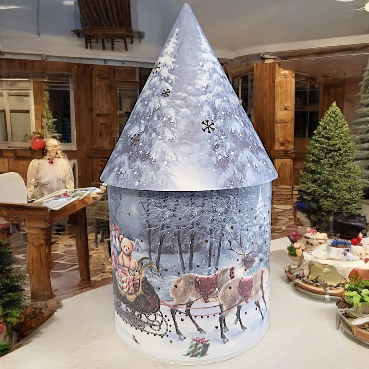 Solar Christmas Light Up Cone House LED Ornament 27cm Festive Lamp