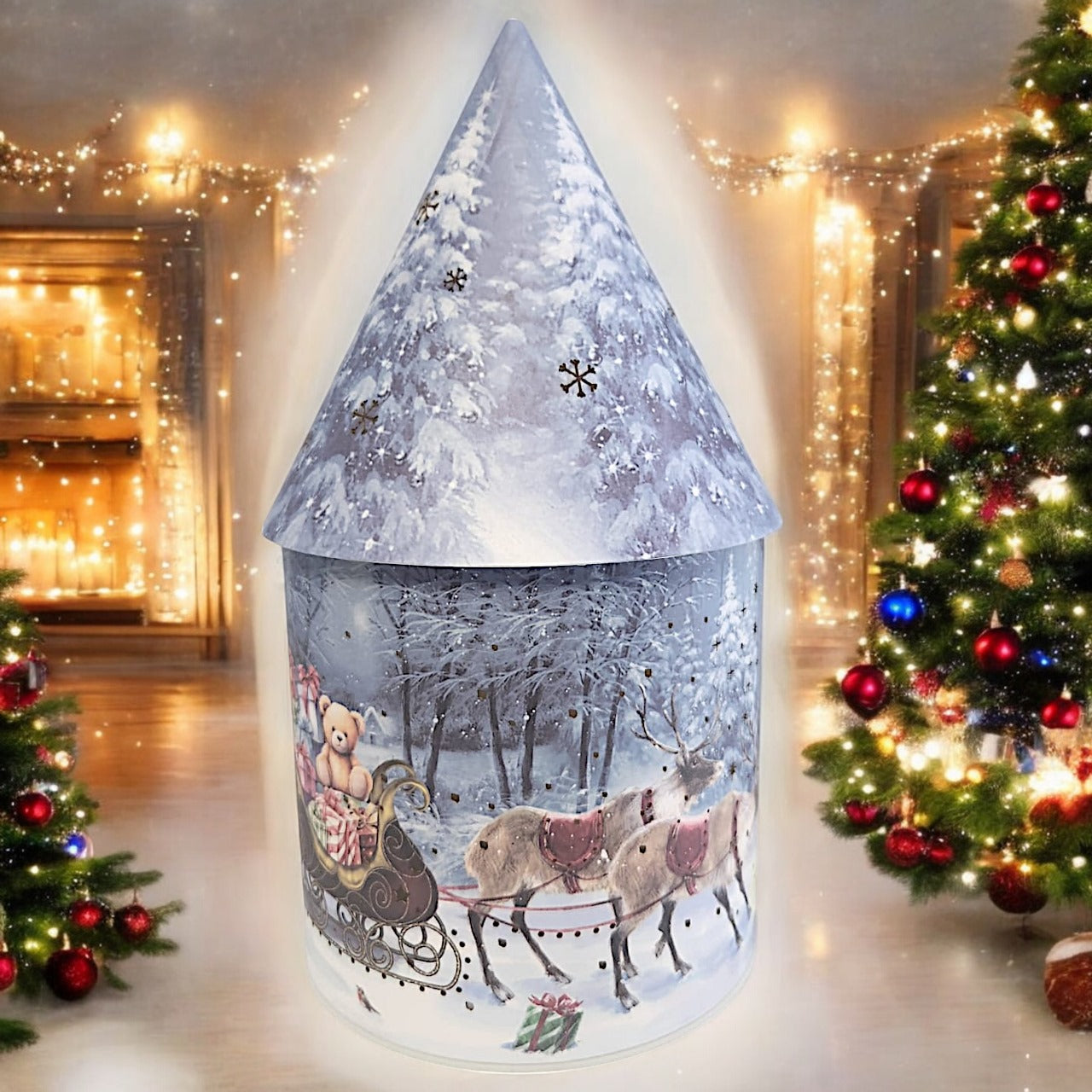 Solar Christmas Light Up Cone House LED Ornament 27cm Festive Lamp