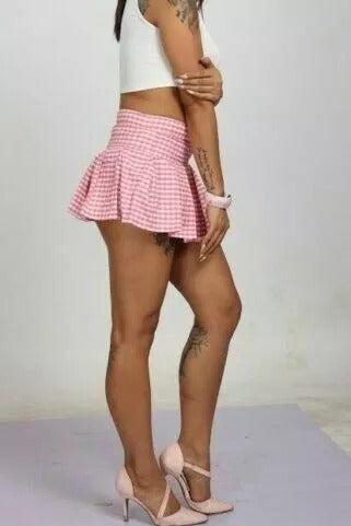 Pink Tartan Check Pleated Skirt
