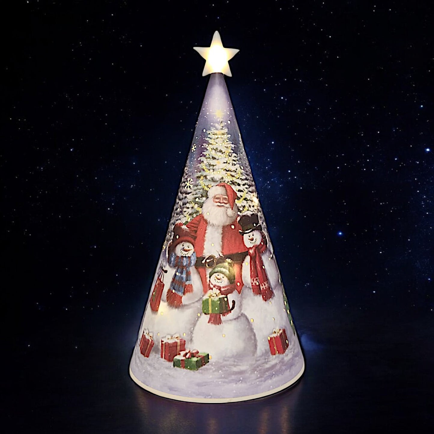 LED Christmas Tree Nightlight with Santa and Snowman Scene