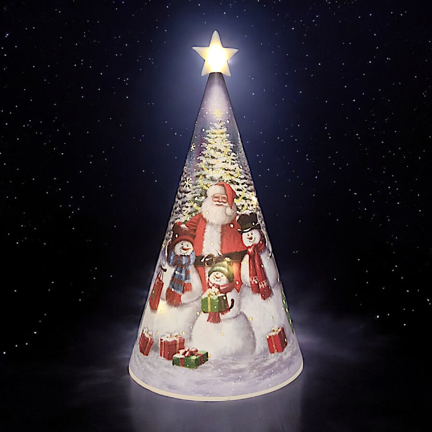 LED Christmas Tree Nightlight with Santa and Snowman Scene