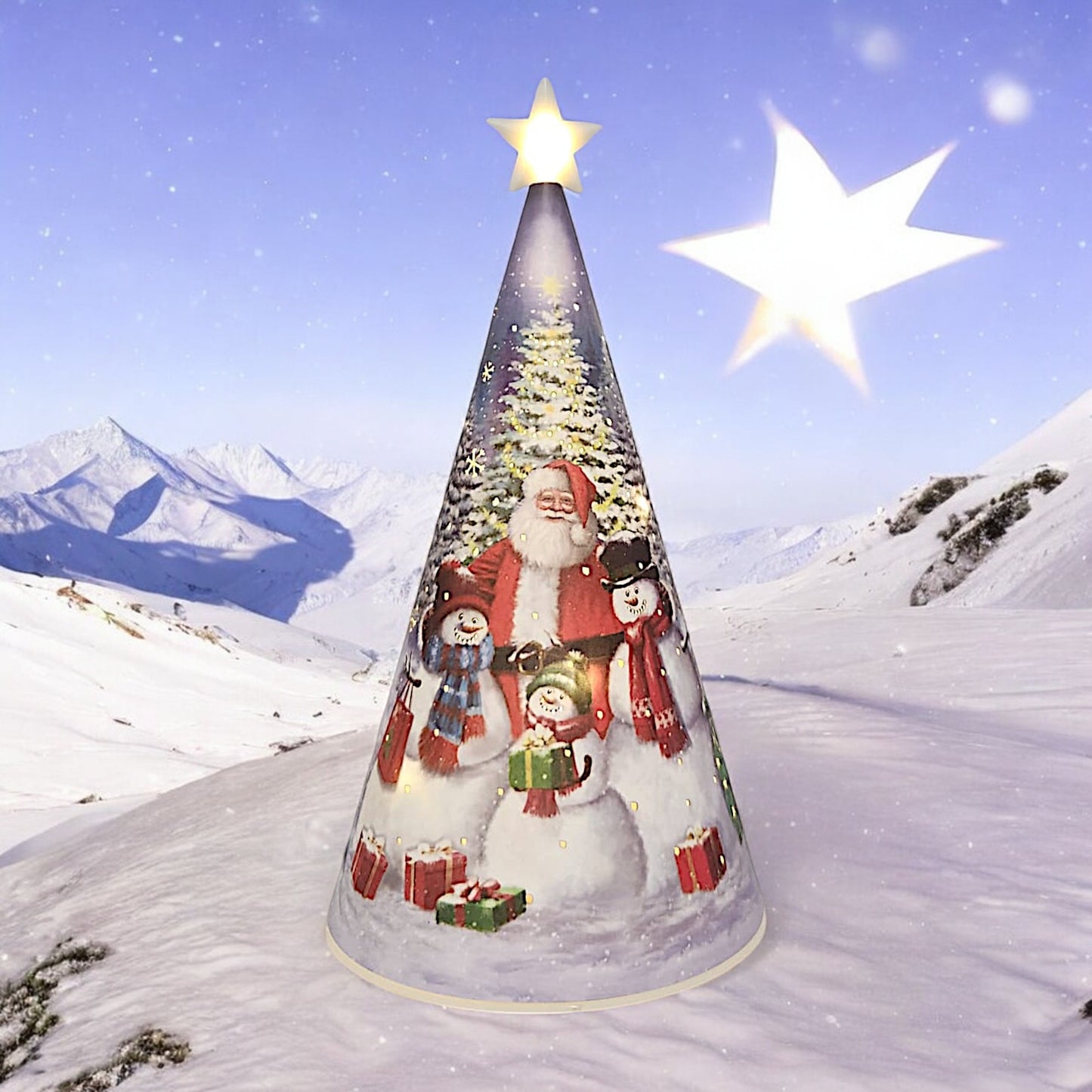 LED Christmas Tree Nightlight with Santa and Snowman Scene