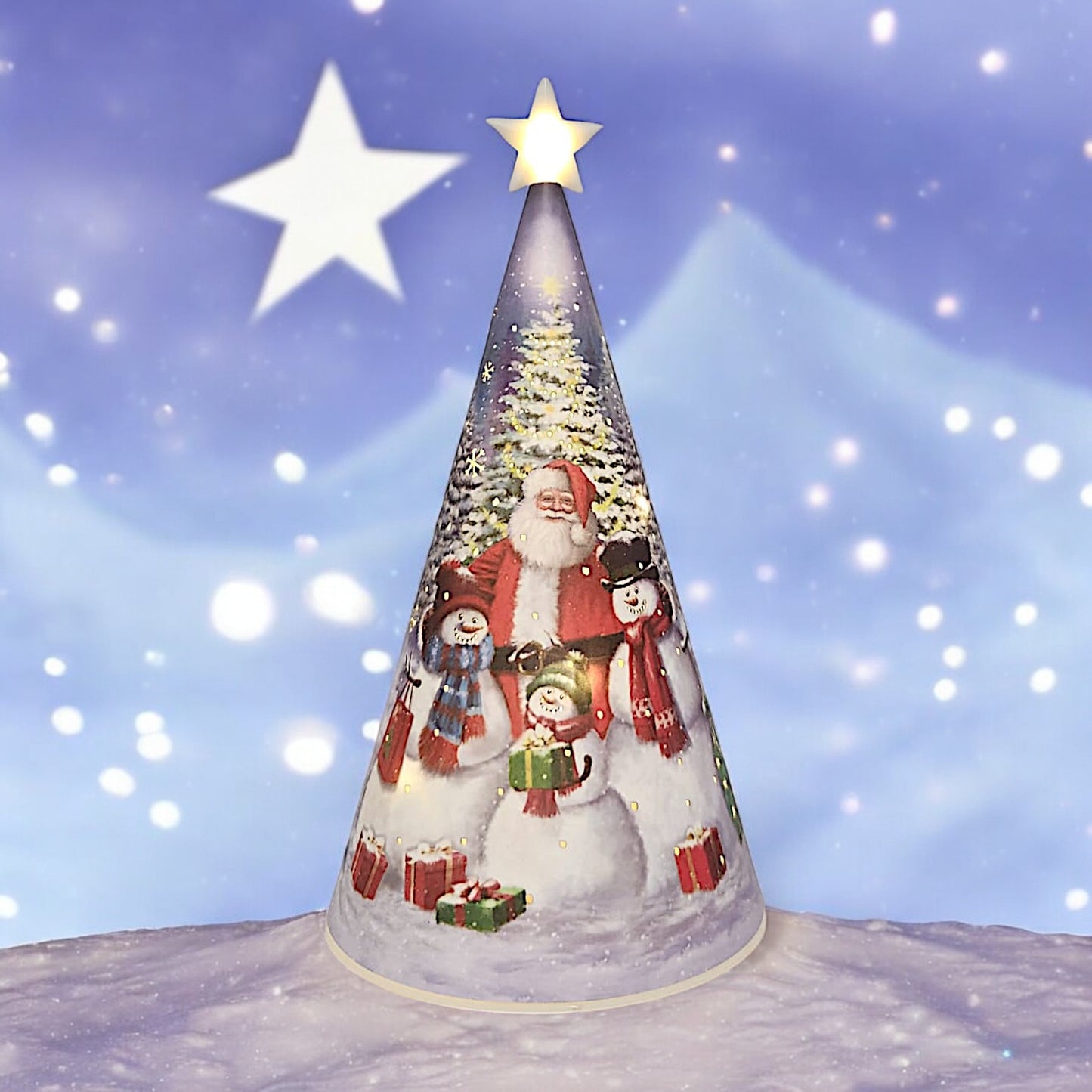 LED Christmas Tree Nightlight with Santa and Snowman Scene