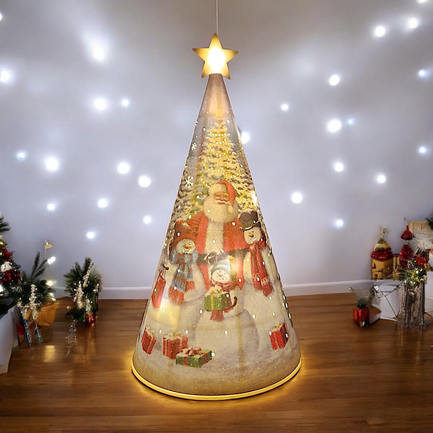LED Christmas Tree Nightlight with Santa and Snowman Scene