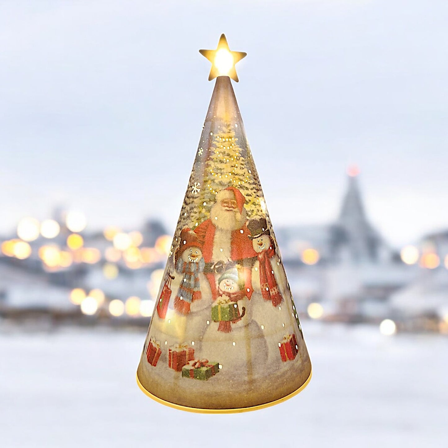LED Christmas Tree Nightlight with Santa and Snowman Scene