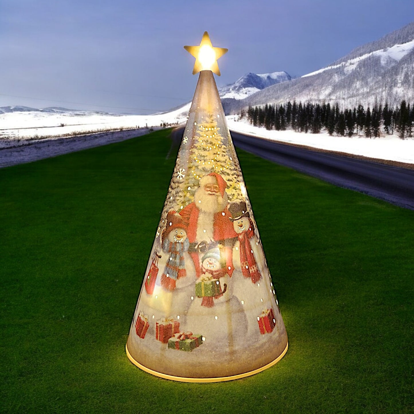 LED Christmas Tree Nightlight with Santa and Snowman Scene