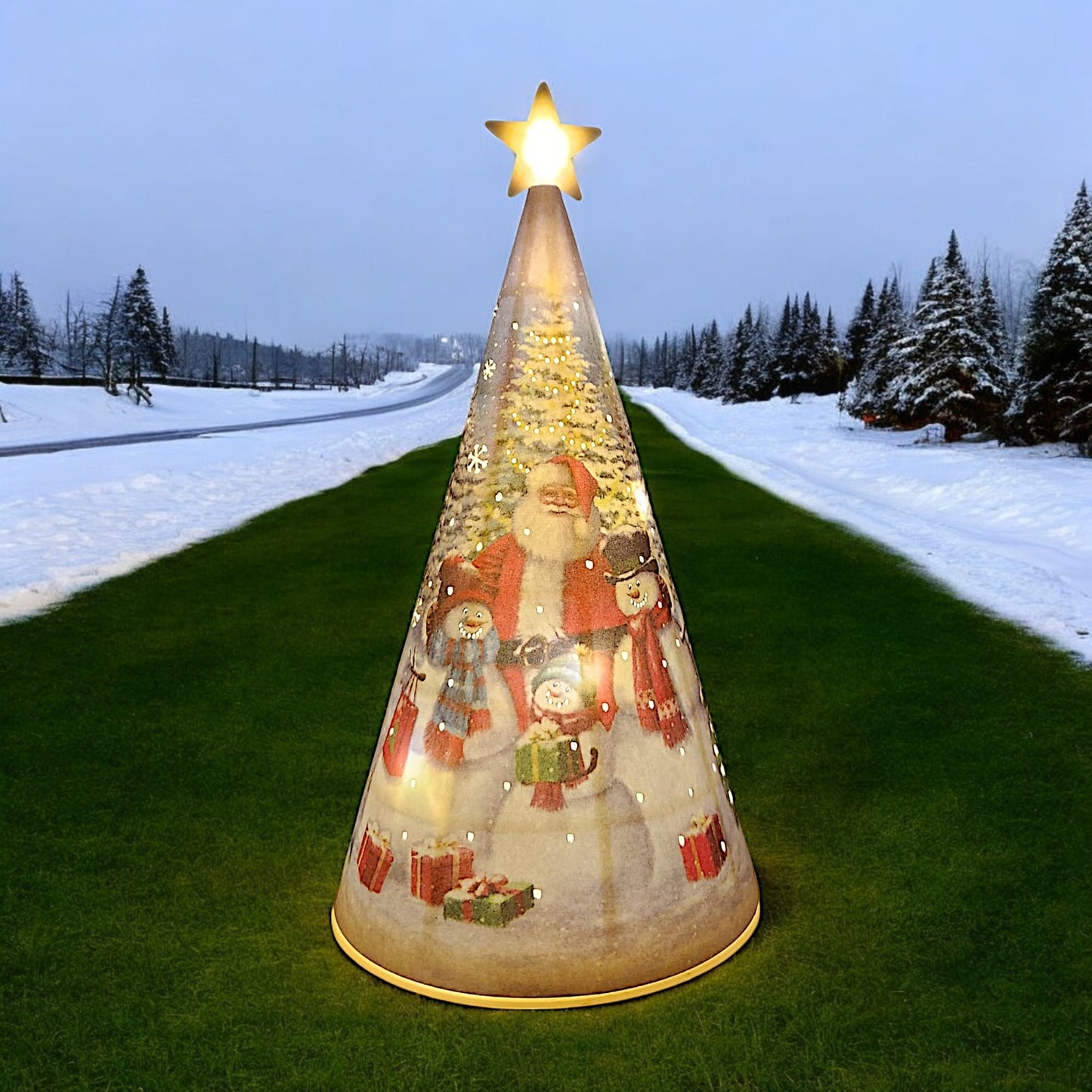 LED Christmas Tree Nightlight with Santa and Snowman Scene