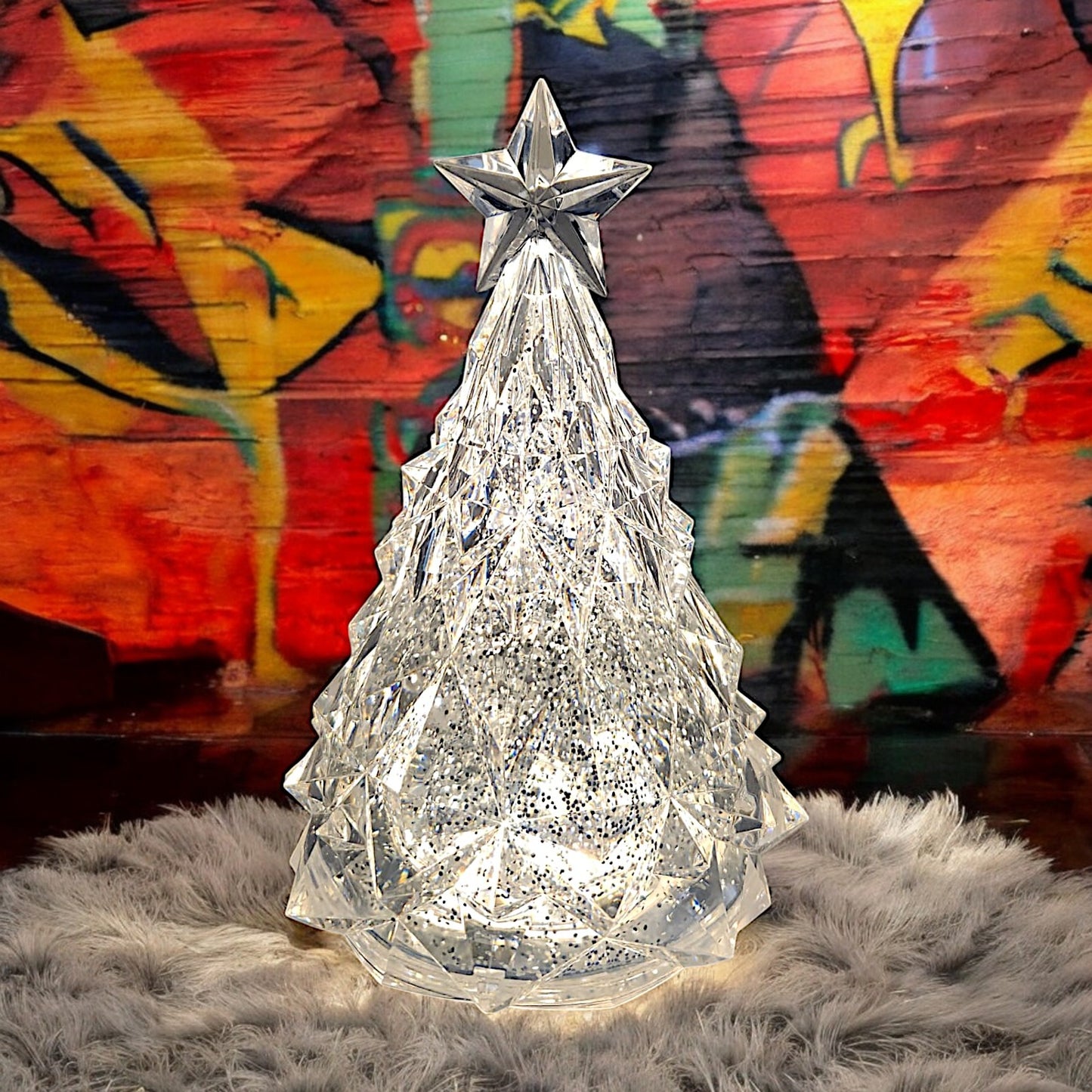 Rotating LED Crystal Christmas Tree with Water Spinner and Star Topper