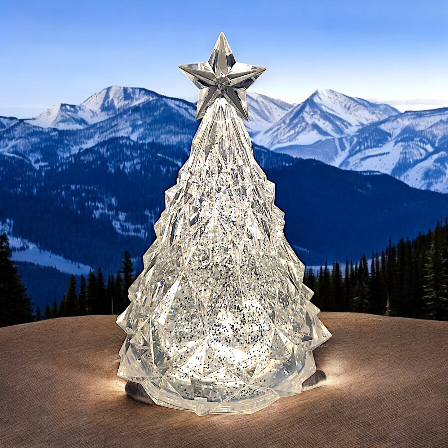 Rotating LED Crystal Christmas Tree with Water Spinner and Star Topper