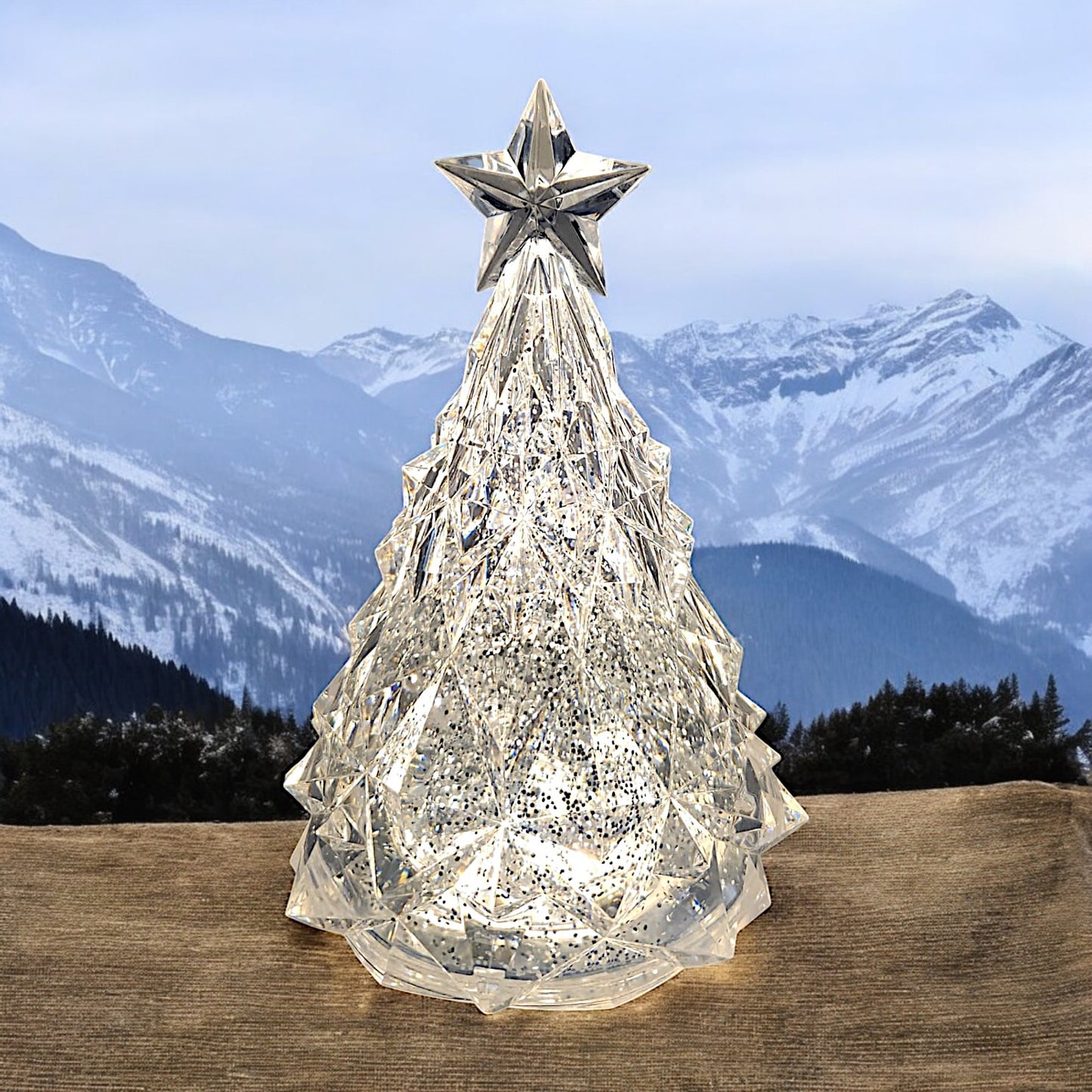 Rotating LED Crystal Christmas Tree with Water Spinner and Star Topper