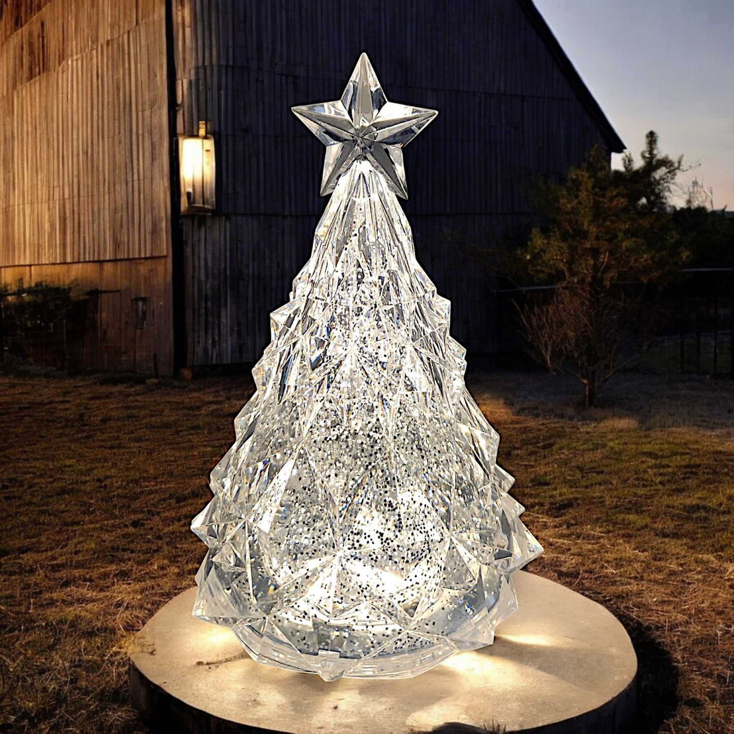 Rotating LED Crystal Christmas Tree with Water Spinner and Star Topper