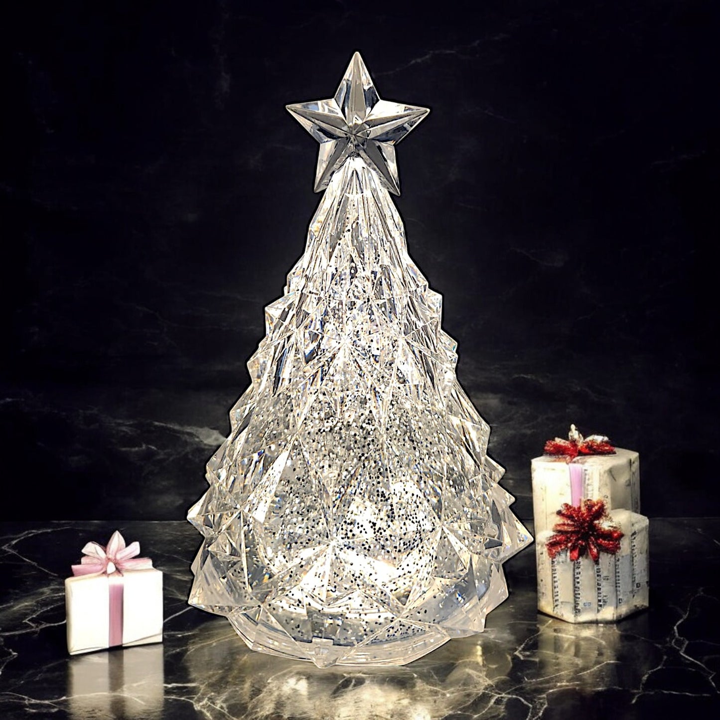 Rotating LED Crystal Christmas Tree with Water Spinner and Star Topper