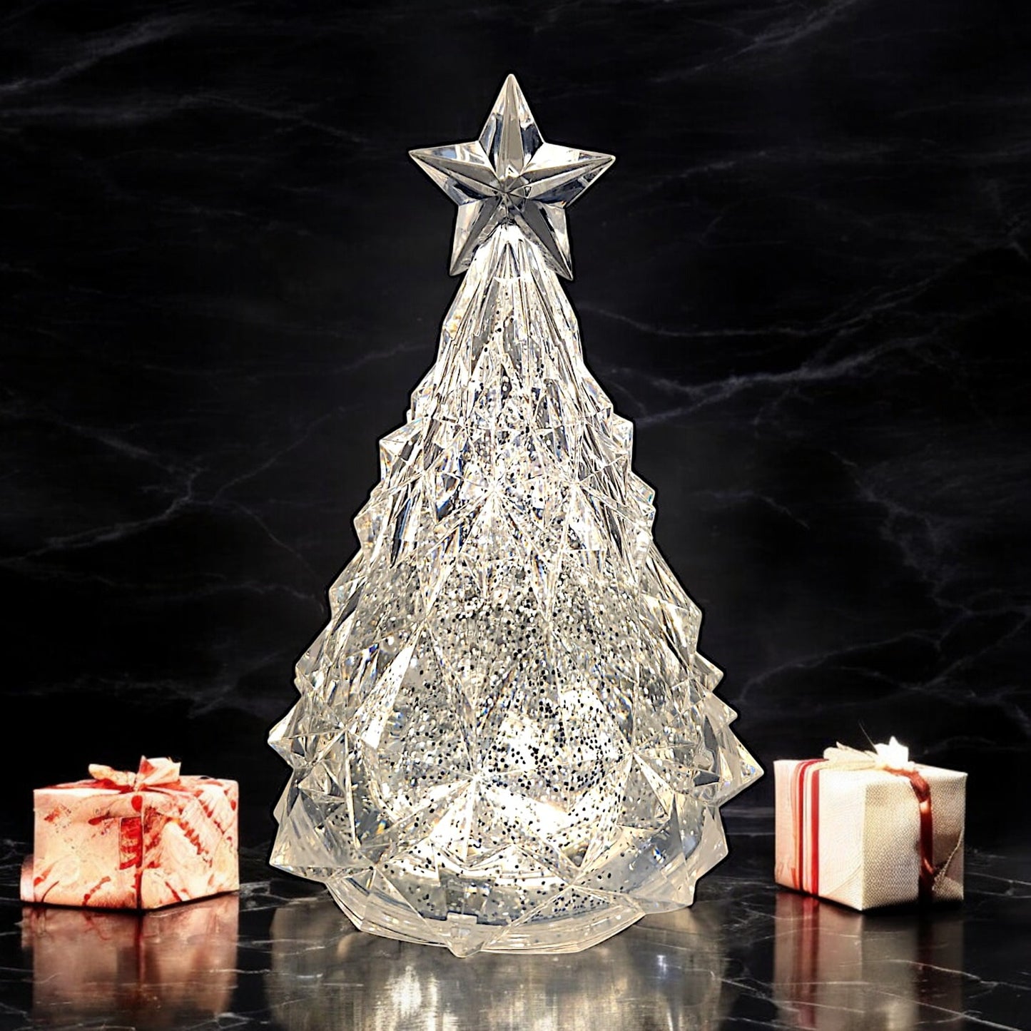 Rotating LED Crystal Christmas Tree with Water Spinner and Star Topper