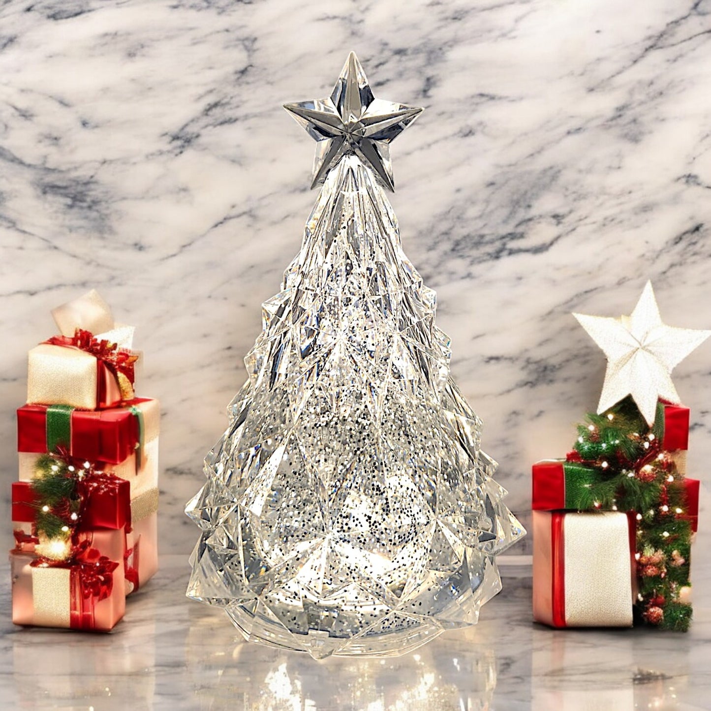 Rotating LED Crystal Christmas Tree with Water Spinner and Star Topper