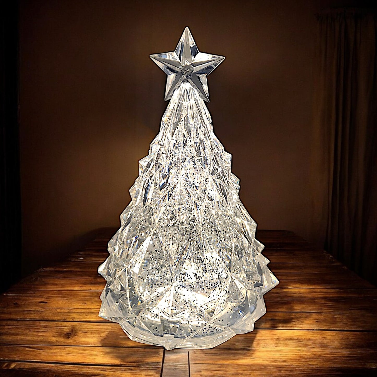 Rotating LED Crystal Christmas Tree with Water Spinner and Star Topper