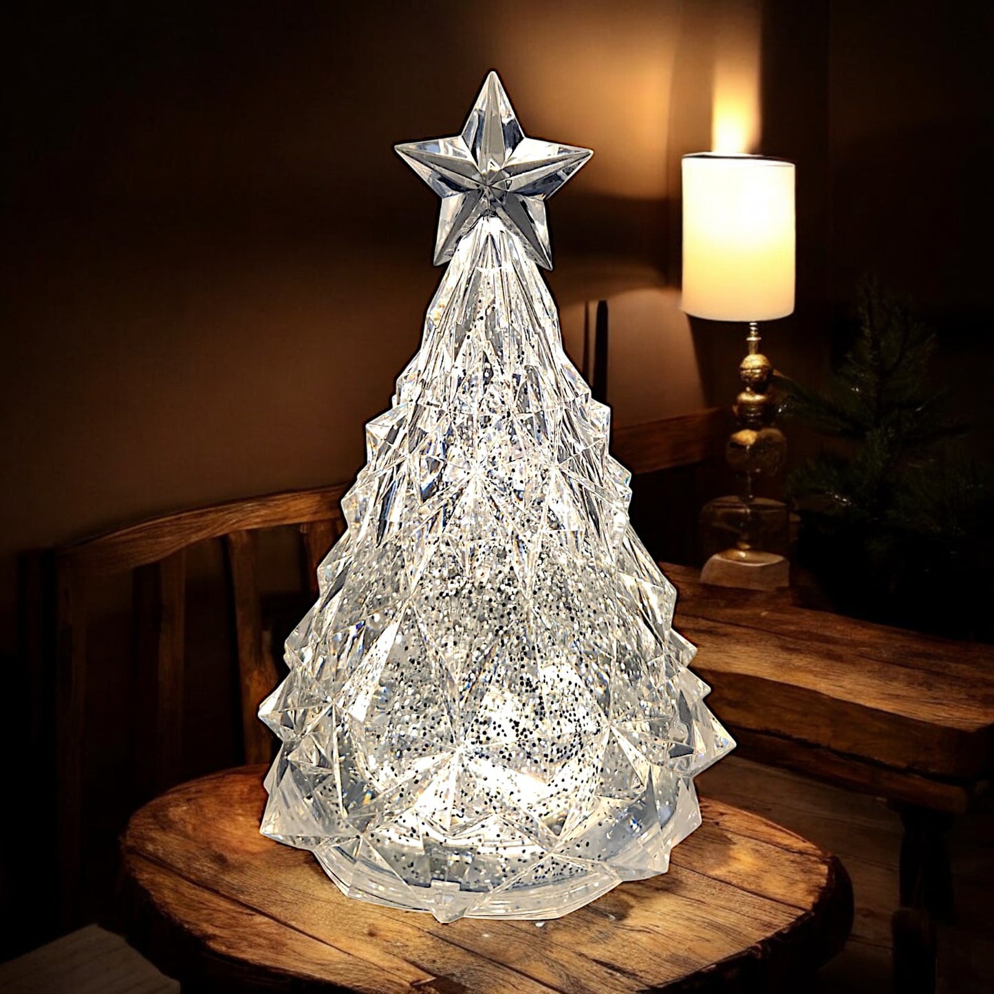 Rotating LED Crystal Christmas Tree with Water Spinner and Star Topper