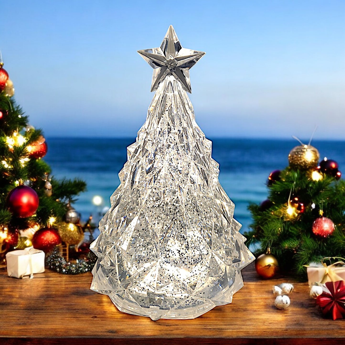 Rotating LED Crystal Christmas Tree with Water Spinner and Star Topper
