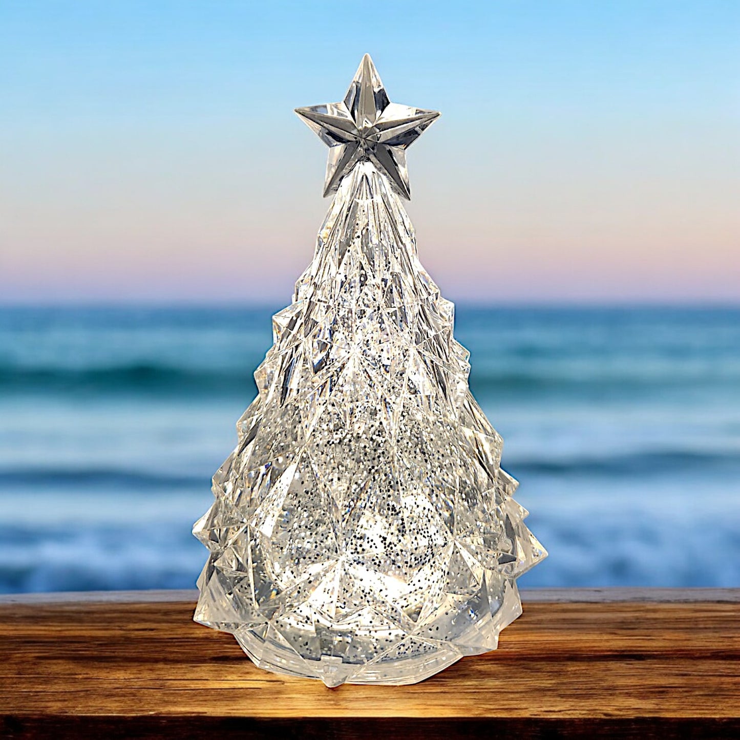 Rotating LED Crystal Christmas Tree with Water Spinner and Star Topper