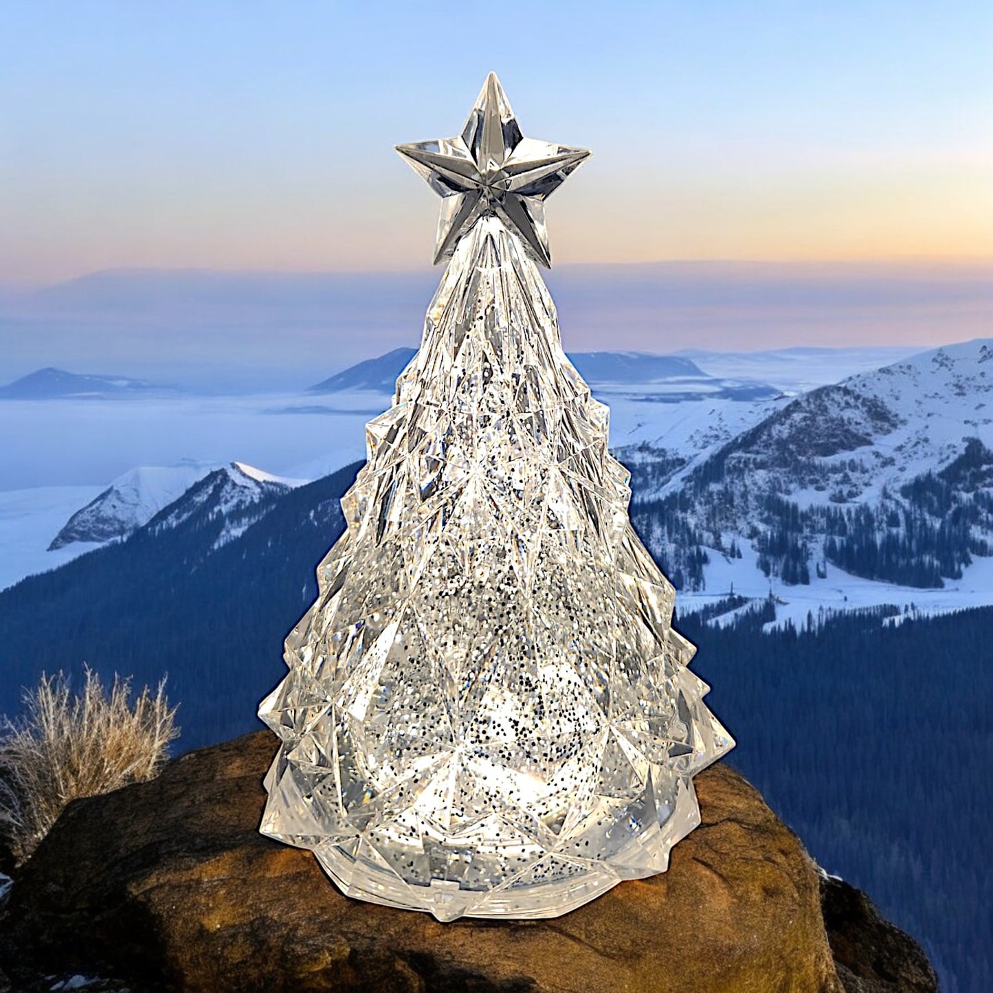 Rotating LED Crystal Christmas Tree with Water Spinner and Star Topper