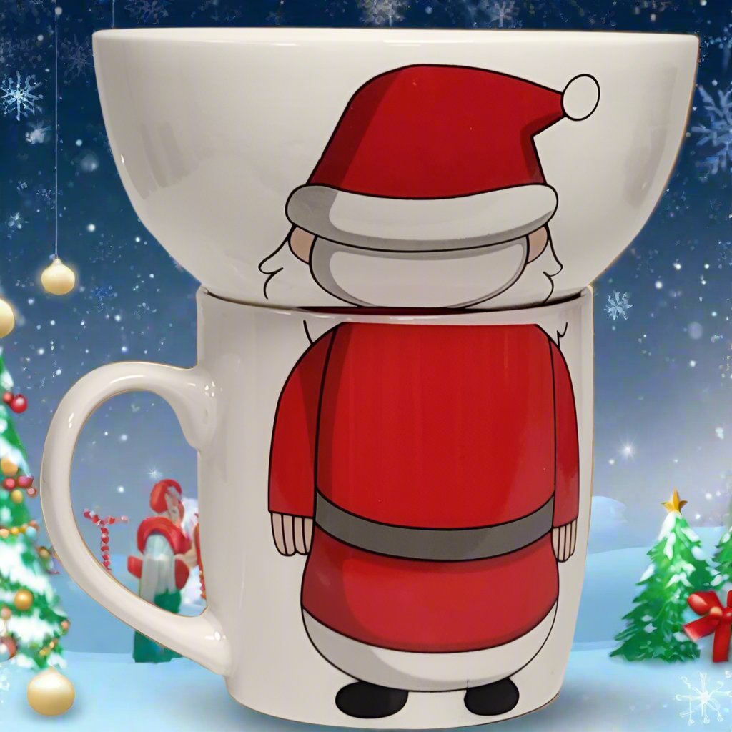 Santa Claus Stacking Bowl and Mug Set with Winking Face