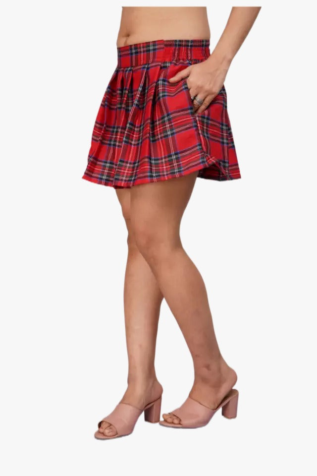Red Tartan School Girl Skirts with Pockets