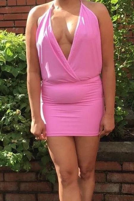Spandex Lycra Pink Halter Neck Dress