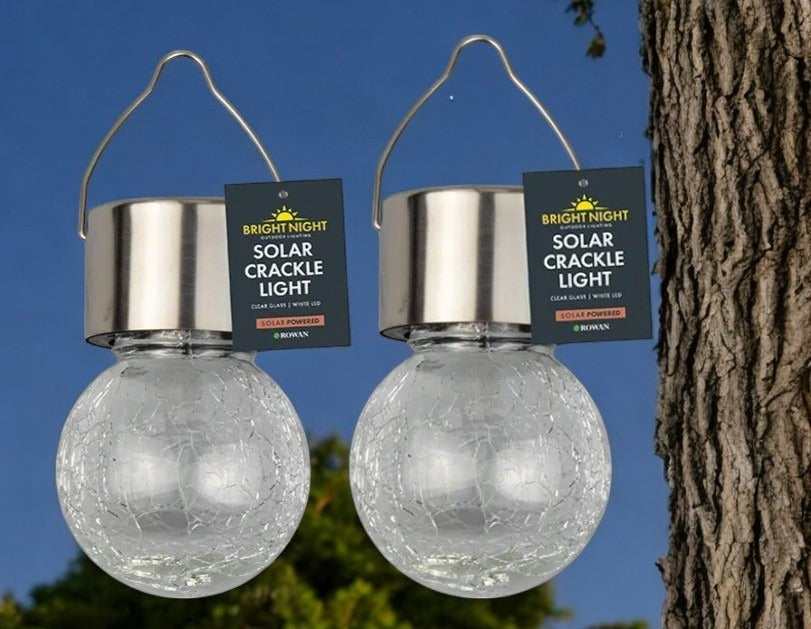 Solar Crackle Glass Hanging Light Outdoor Waterproof LED Lantern for Garden & Patio