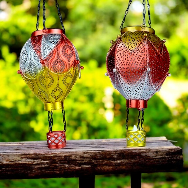 Hot Air Balloon Solar Hanging Lantern 45cm – Single or Pack of 2