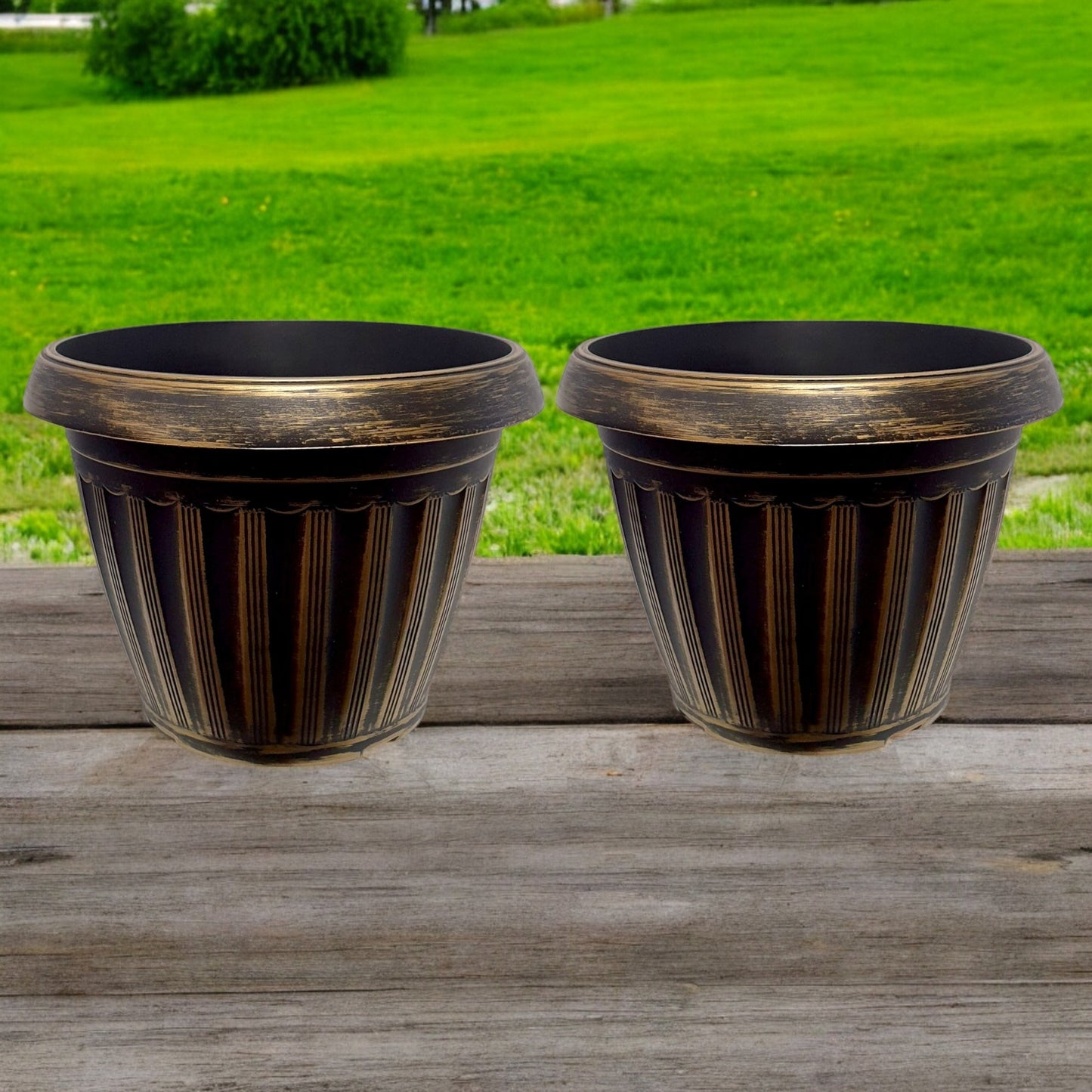 Vintage Bronze Striped Garden Planter – 37CM X 29CM (Single/Pack of 2)